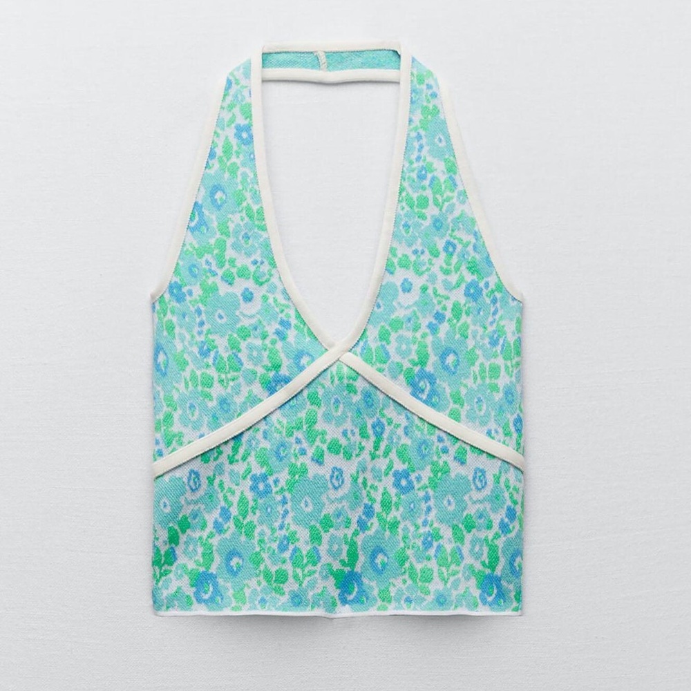 ZARA Floral Jacquard Knit Halter Top
